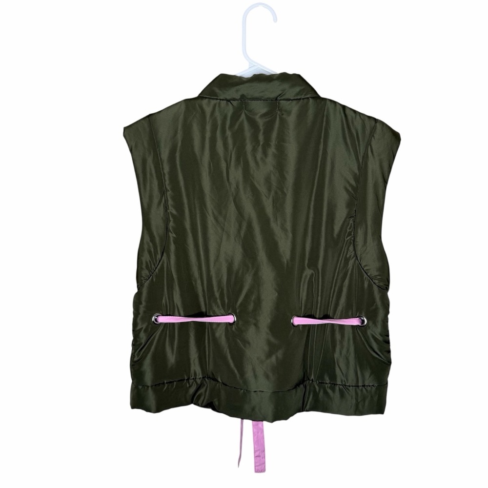 Daily Practice by Anthropologie Ribbon Tie Puffer Vest Size XS/S Green Pink - Picture 5 of 10